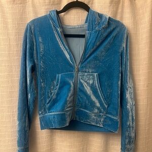 LIGHT BLUE Velour 2-Piece Hoodie Tracksuit - SMALL